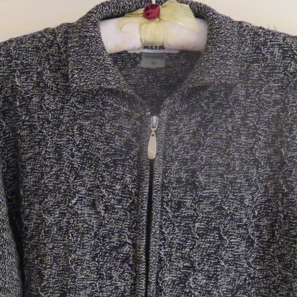 ALIA Heather Mix Black & White Zip Front Sweater Small (K381) - Picture 3 of 7